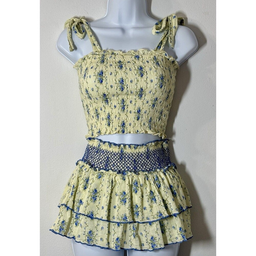Katie J Girls Size XL (14) Sunny Tie Top & Dominique Skort Creme Stripe Floral